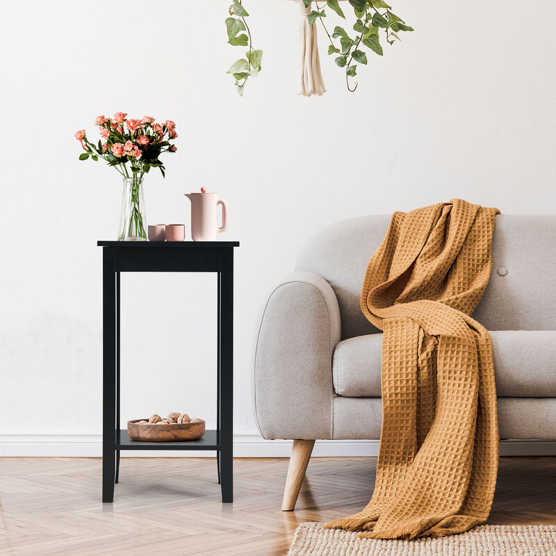 Mångsidigt tvåvånings sidobord i svart trä och MDF för alla rum