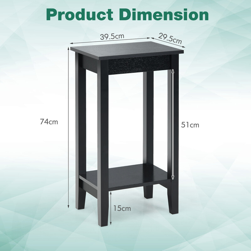 Mångsidigt tvåvånings sidobord i svart trä och MDF för alla rum