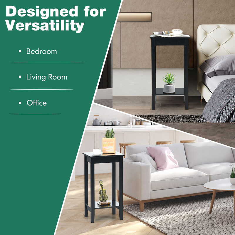 Mångsidigt tvåvånings sidobord i svart trä och MDF för alla rum