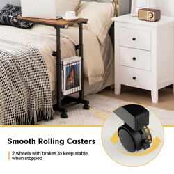 C-formad justerbar soffbord med förvaringskorg i rustik brun färg