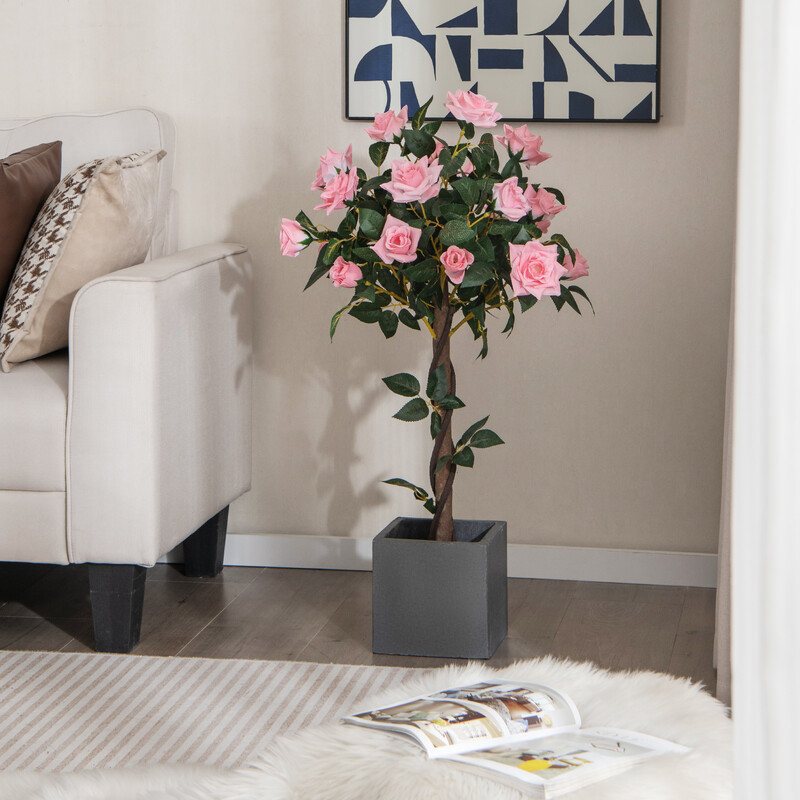 Konstgjort rosenträd 93 cm med 21 rosor och naturlig stam för hem och kontor