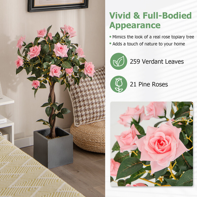 Konstgjort rosenträd 93 cm med 21 rosor och naturlig stam för hem och kontor
