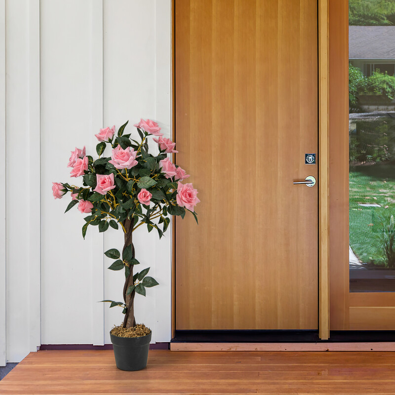 Konstgjort rosenträd 93 cm med 21 rosor och naturlig stam för hem och kontor