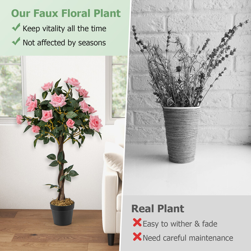 Konstgjort rosenträd 93 cm med 21 rosor och naturlig stam för hem och kontor