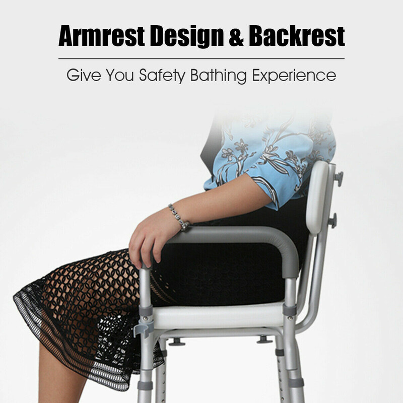 Höj- och sänkbar duschstol med ryggstöd och armstöd för säker duschupplevelse