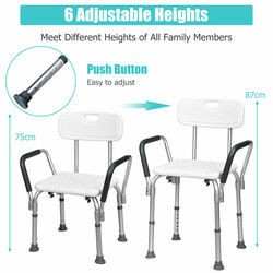 Höj- och sänkbar duschstol med ryggstöd och armstöd för säker duschupplevelse