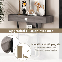 Konsolbord i trä med lådor och metallram i rustik grå färg