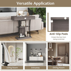 Konsolbord i trä med lådor och metallram i rustik grå färg