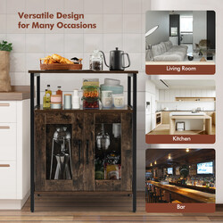 Vintage vinskåp med avtagbart vinställ och integrerade glashållare i rustik brunt trä och metall