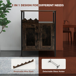 Vintage vinskåp med avtagbart vinställ och integrerade glashållare i rustik brunt trä och metall