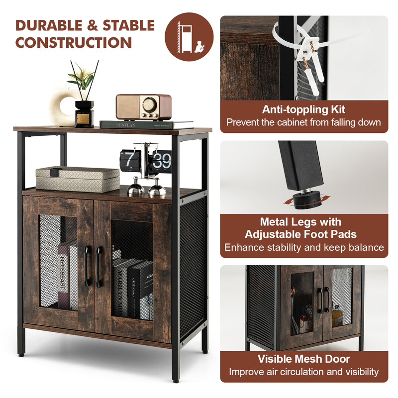 Vintage vinskåp med avtagbart vinställ och integrerade glashållare i rustik brunt trä och metall