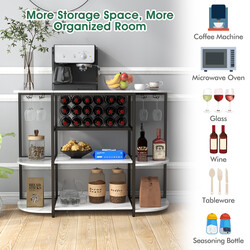 Vitt vinställ med glashållare och hyllor för 18 flaskor och 8 glas