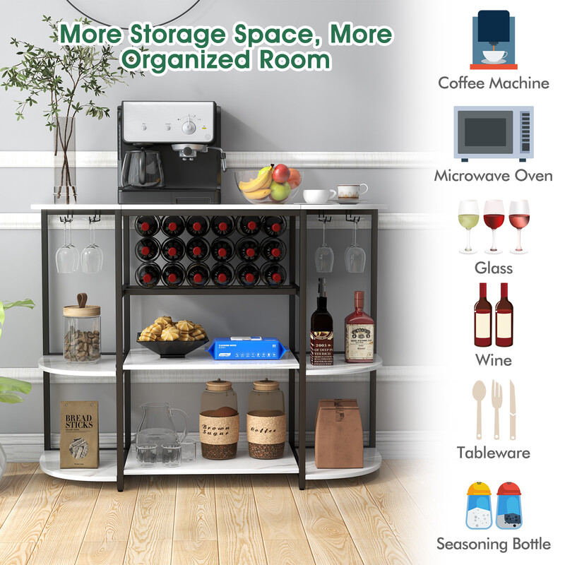 Vitt vinställ med glashållare och hyllor för 18 flaskor och 8 glas