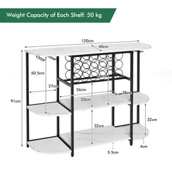 Vitt vinställ med glashållare och hyllor för 18 flaskor och 8 glas