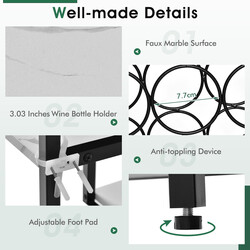 Vitt vinställ med glashållare och hyllor för 18 flaskor och 8 glas