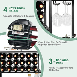 Vitt vinställ med glashållare och hyllor för 18 flaskor och 8 glas