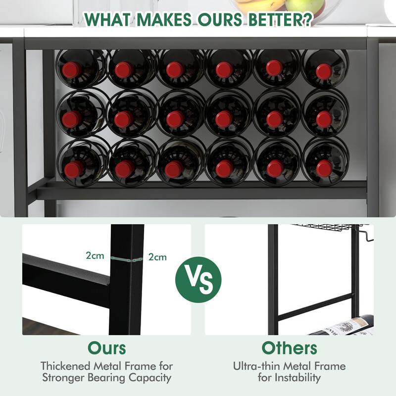 Vitt vinställ med glashållare och hyllor för 18 flaskor och 8 glas