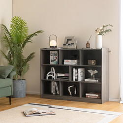 Fristående öppet bokhylla med 3 nivåer och 8 kuber grå för mångsidig förvaring