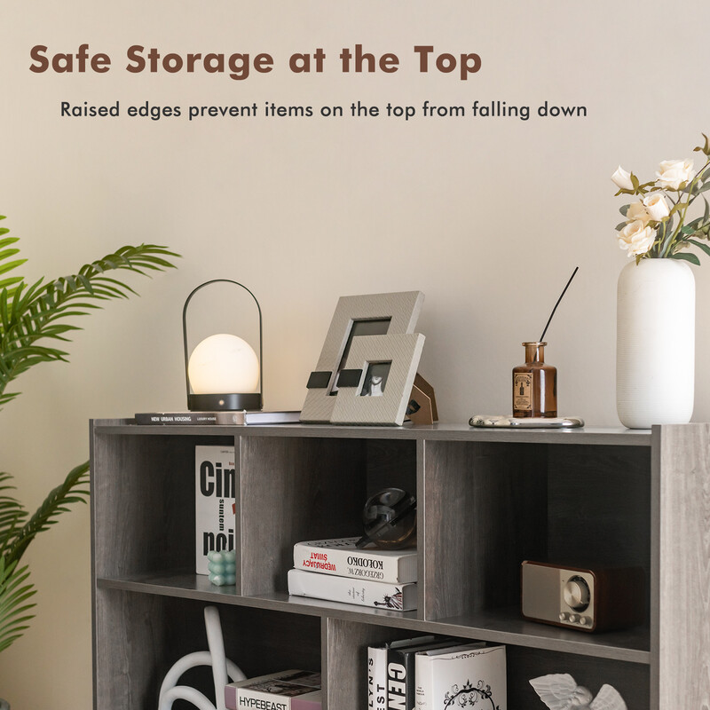 Fristående öppet bokhylla med 3 nivåer och 8 kuber grå för mångsidig förvaring