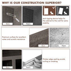 Fristående öppet bokhylla med 3 nivåer och 8 kuber grå för mångsidig förvaring