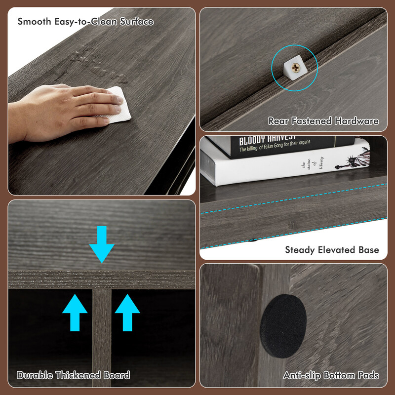 Fristående öppet bokhylla med 3 nivåer och 8 kuber grå för mångsidig förvaring