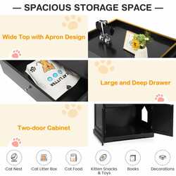 Kattlådeskåp med låda och två dörrar 3-i-1 sidobord svart