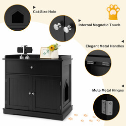 Kattlådeskåp med låda och två dörrar 3-i-1 sidobord svart