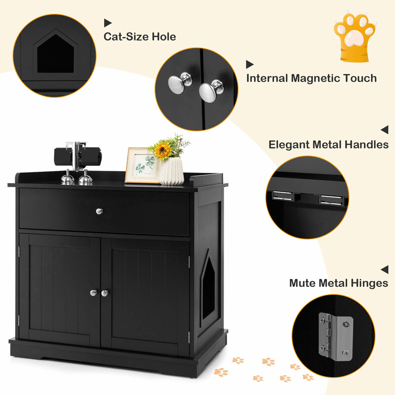 Kattlådeskåp med låda och två dörrar 3-i-1 sidobord svart