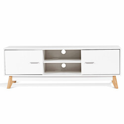 Tv-bord för 60-tums tv med förvaring och massiva träben i vit design