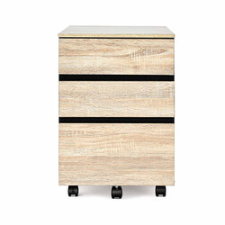 Rullcontainer med 3 lådor och hjul för dokument och brev i naturlig färg