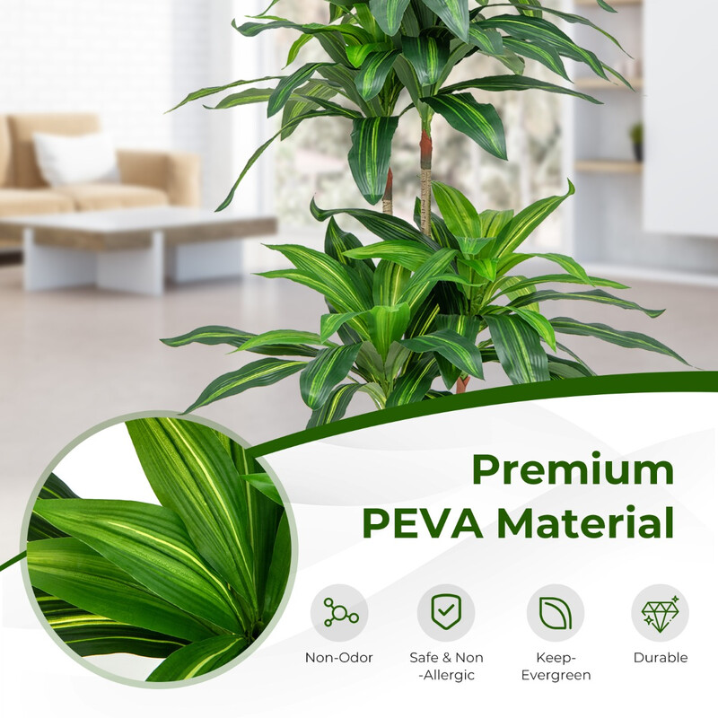 Konstgjord dracena 140 cm med kruka och 92 blad för naturlig inredning