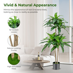 Konstgjord dracena 140 cm med kruka och 92 blad för naturlig inredning