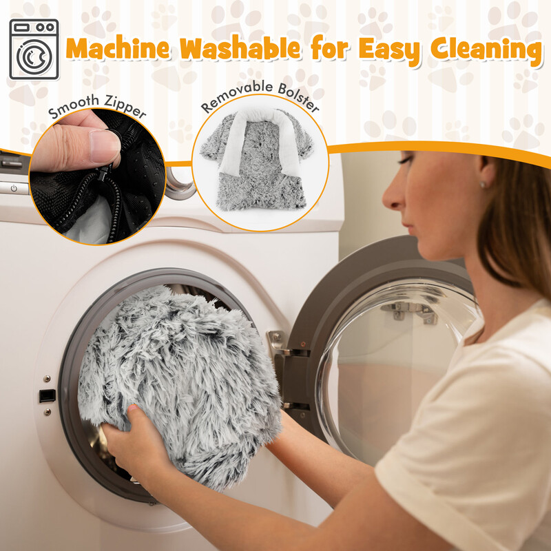 Mjukt och lugnande hundbädd med avtagbart överdrag och halksäker botten, grå-vit 112 x 101 cm