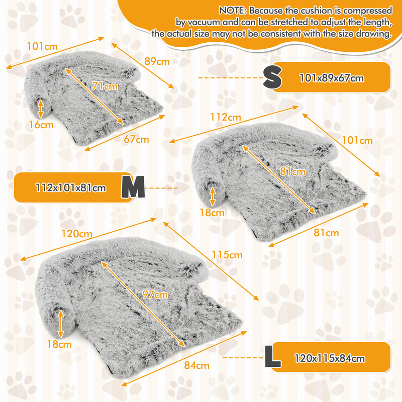 Lyxig hundbädd i plysch med avtagbart överdrag och halkfri undersida, grå-vit, 101 x 89 cm