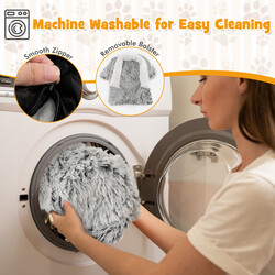 Lyxig hundbädd i plysch med avtagbart överdrag och halkfri undersida, grå-vit, 101 x 89 cm