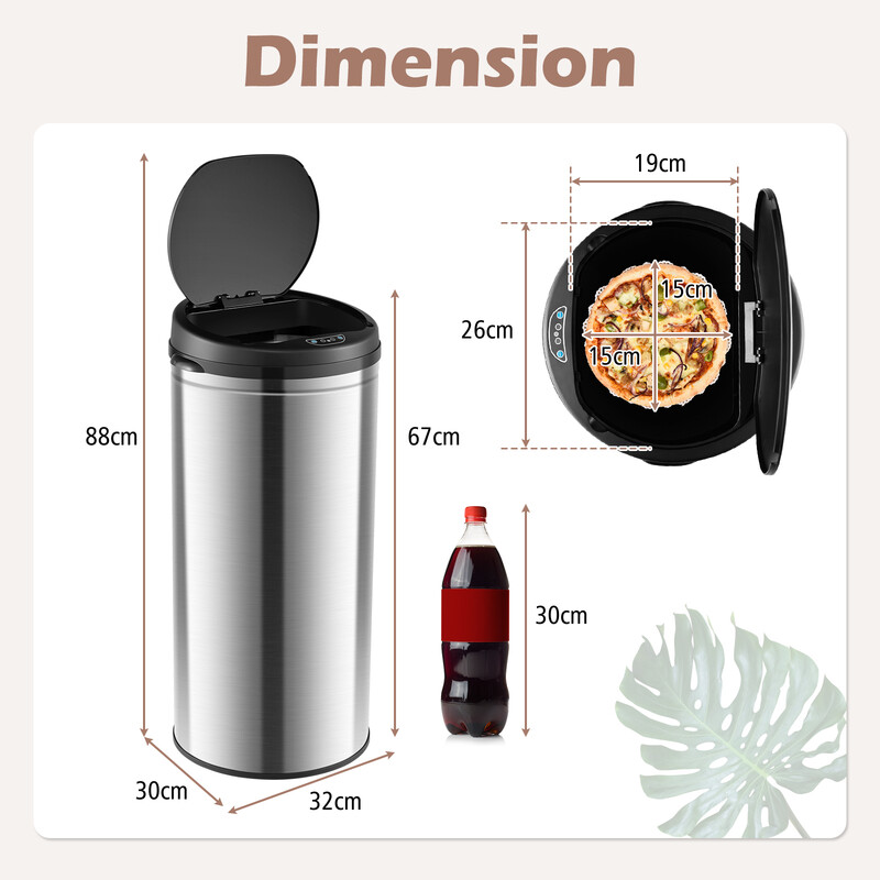 Automatisk soptunna med rörelsesensor, 30L kapacitet, beröringsfri och rostfri design