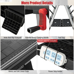 Bärbart hopfällbart arbetsbord med justerbar höjd och funktionellt klämsystem