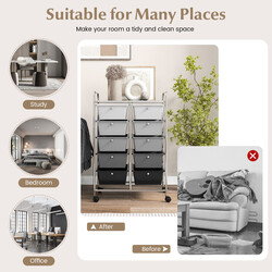 Rullande förvaringsvagn med 10 lådor för kontorsmaterial på hjul grå-svart