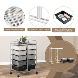 Rullande förvaringsvagn med 10 lådor för kontorsmaterial på hjul grå-svart