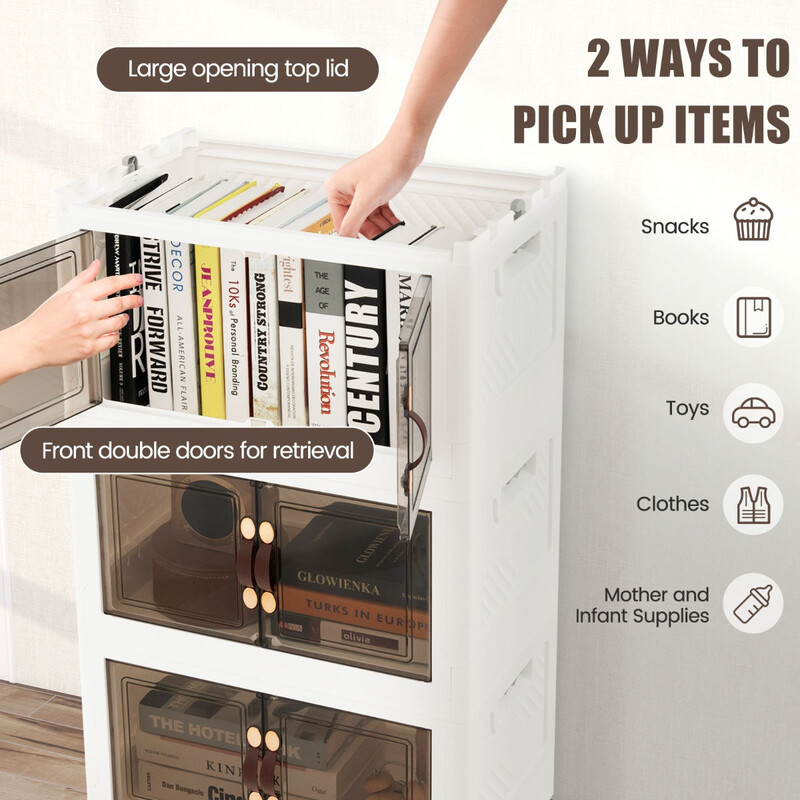 4-pack stapelbara förvaringslådor med lock, hjul och dörrar 49,5 x 31,5 x 112,5 cm