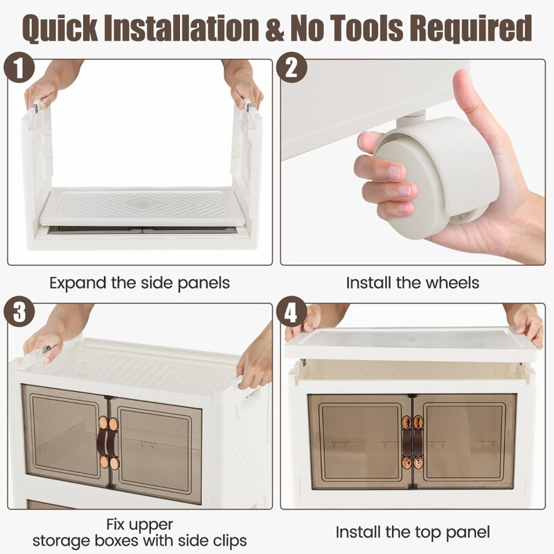 4-pack stapelbara förvaringslådor med lock, hjul och dörrar 49,5 x 31,5 x 112,5 cm