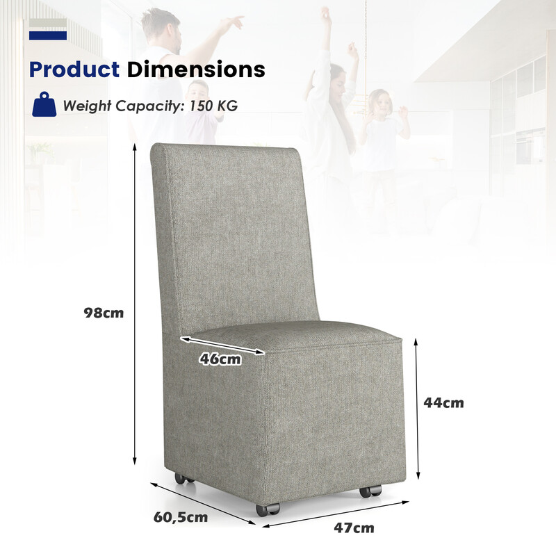 Modern armlös accentstol med hjul och avtagbar klädsel för bekväm läsning 47 x 60,5 x 98 cm