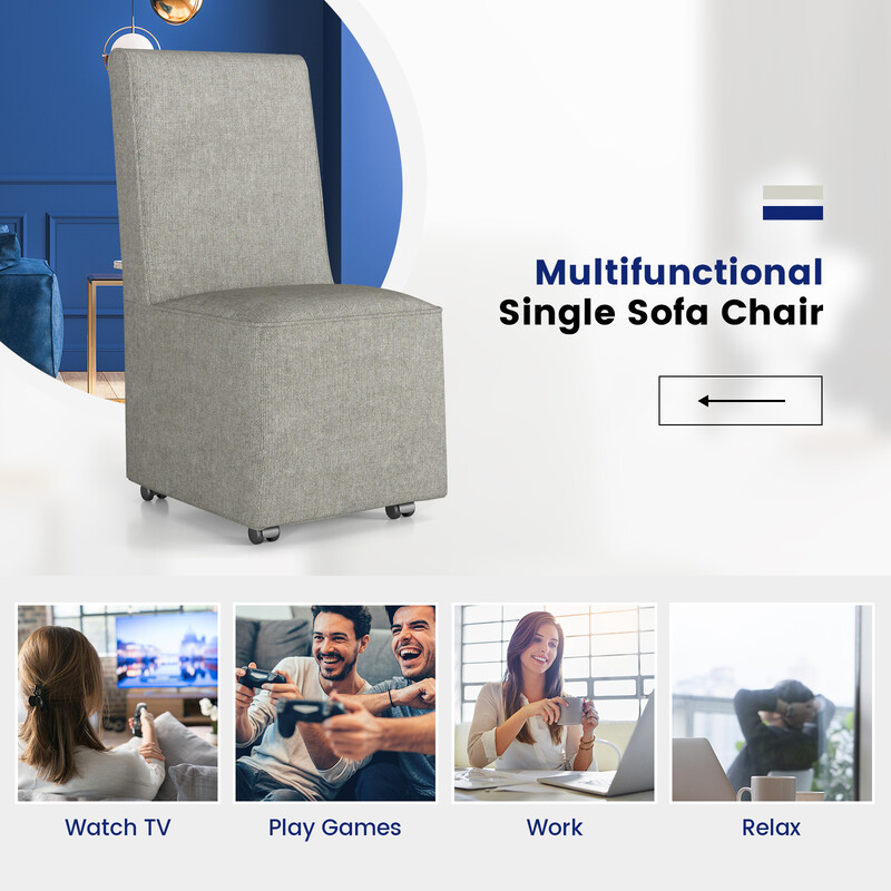 Modern armlös accentstol med hjul och avtagbar klädsel för bekväm läsning 47 x 60,5 x 98 cm