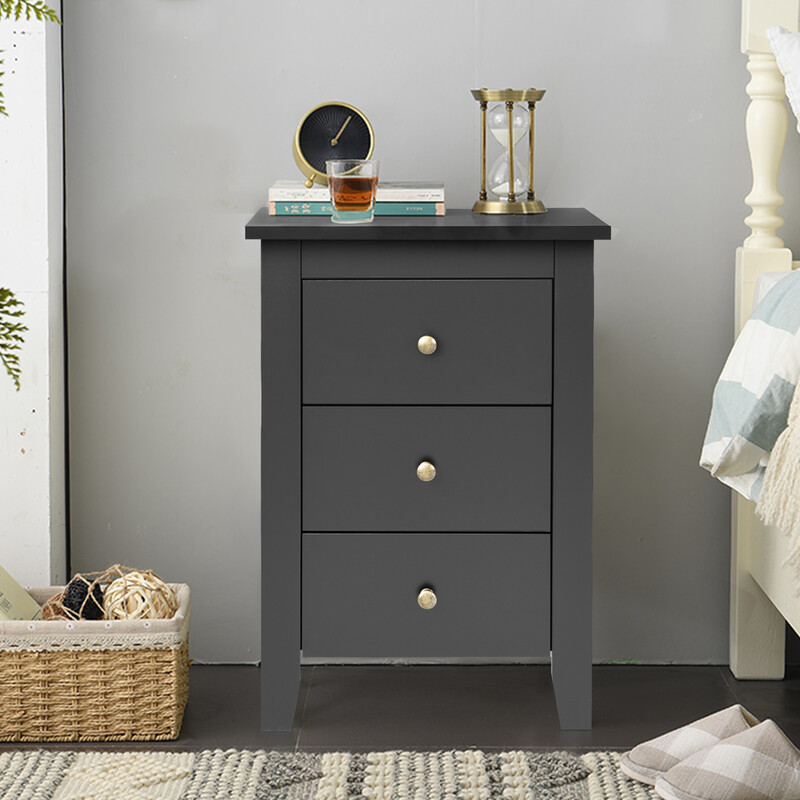 Sängbord med 3 lådor för boxspringbädd, svart, 46 x 37 x 65 cm