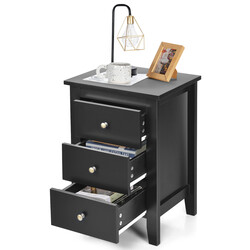 Sängbord med 3 lådor för boxspringbädd, svart, 46 x 37 x 65 cm