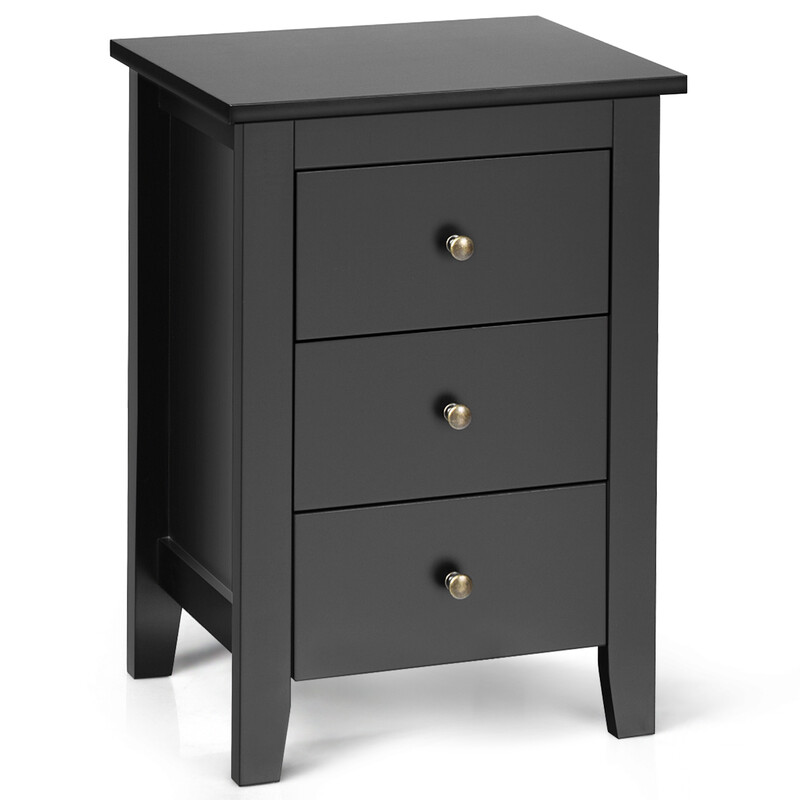 Sängbord med 3 lådor för boxspringbädd, svart, 46 x 37 x 65 cm