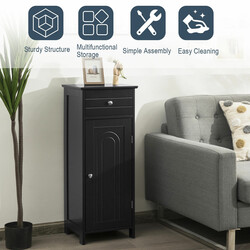 Fristående badrumsskåp med låda och justerbara hyllor i svart MDF