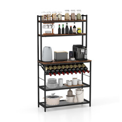 Kökshylla med vinhållare för 10 flaskor och arbetsyta i rustik brun design