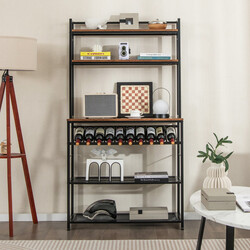 Kökshylla med vinhållare för 10 flaskor och arbetsyta i rustik brun design