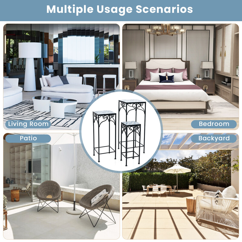 3-delat set växtställningar i metall med blå mosaik för inomhus och utomhusbruk